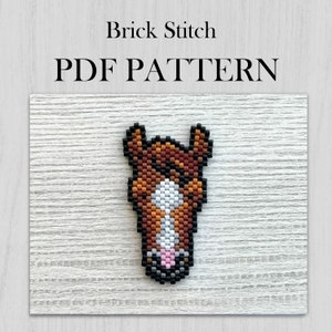 馬のPDFパターン、ブリックステッチパターン、農場の動物のビーズグラフパターン、PDFファイルのダウンロード、ミユキデリカビーズ