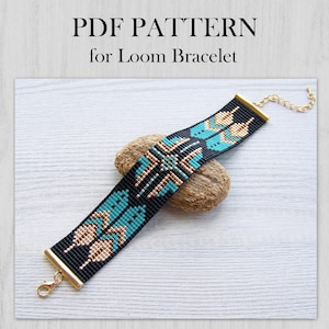 Patrón de pulsera colorida nativa de telar, patrón de abalorios, patrón de pulsera Miyuki Delica de estilo étnico en PDF, descarga instantánea de abalorios en PDF