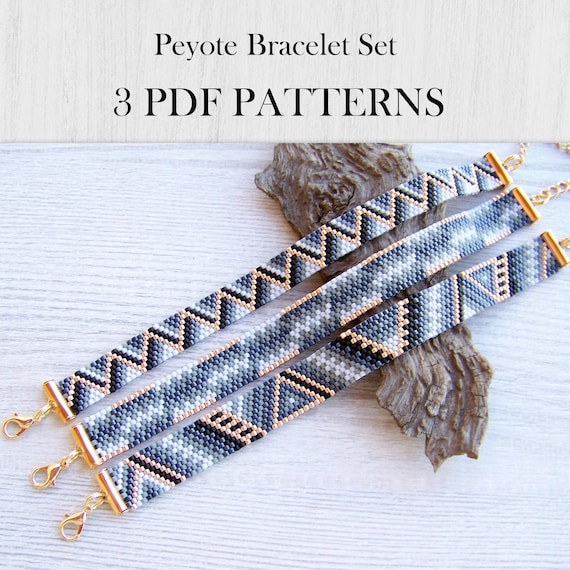 Set of 3 EVEN Count Peyote bracelet patterns, Miyuki Delica Geometric Bracelet PDF Pattern, Fill your wrist, Beading instant download