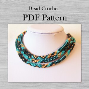 Bead crochet Pattern for Patchwork necklace, DIY Seed Bead Crochet Art Project, PDF Crochet Rope Jewelry pattern, Beadweaving Crafter Gift
