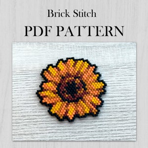 Sunflower PDF Pattern, Brick stitch pattern, Beading yellow flower Pattern, Graph Pattern, Miyuki Delica beads