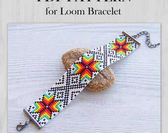 Geometric Loom Bead Pattern, Miyuki Delica Bracelet PDF Pattern, Native ethnic style colorful bracelet pattern, PDF Beading instant download