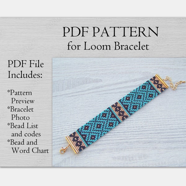 Tribal Loom Beading Pattern, Ethnic bracelet pattern, Miyuki Delica Bracelet PDF Pattern, PDF native beading wrist cuff instant download