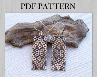 Geometric Peyote Stitch Earrings PDF pattern, Gold and Grey Miyuki Delica  Beaded pattern, Modern DIY EVEN count peyote earrings