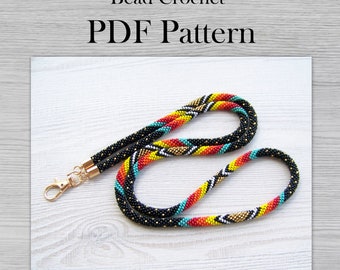 PDF for native tribal lanyard or necklace, Bead Crochet lanyard pattern, Crochet Rope pattern, DIY Seed Bead Project, colorful pattern