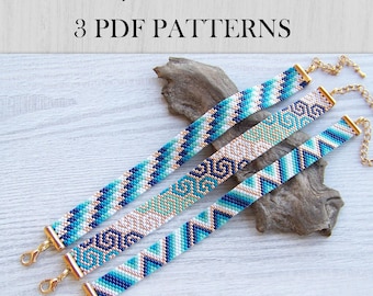 EVEN Count Peyote narrow bracelet patterns, Set of 3 Miyuki Delica Geometric Bracelet PDF Pattern, Fill your wrist, Beading instant download