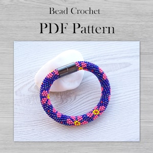 Bead crochet bracelet pattern, Flowers pattern for bracelet, PDF files for bead crochet rope, modern summer style jewelry pattern