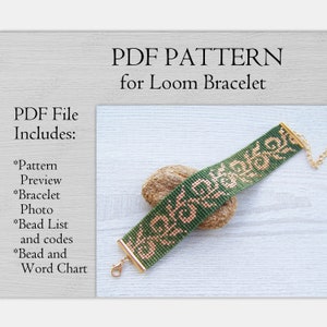 PDF Pattern for Loom Bracelet, Floral print Moss green gradient bracelet pattern, Miyuki Delica Bracelet PDF Pattern, instant download