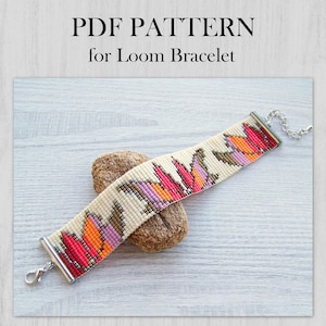 Padrão de contas de tear de flores, padrão de pulseira Miyuki Delica em PDF, padrão de pulseira com estampa floral, download instantâneo de pulseira de contas em PDF