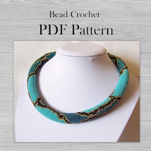 Bead crochet necklace pattern, PDF pattern for Emerald snake Statement necklace, DIY Crafts DIY patterns for Adults, Seed Bead jewelry