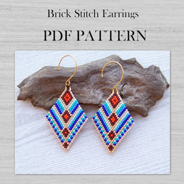 Geometric Brick Stitch Earrings PDF pattern, Black grey gold Rhombus Miyuki Delica Beaded Earrings pattern, Boho ombre gradient PDF pattern