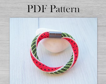 Bead crochet bracelet pattern, pattern with watermelon for bracelet, PDF files for bead crochet rope, modern fruit jewelry pattern