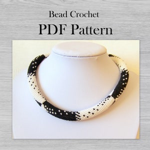 PDF Pattern for beaded crochet black white necklace, DIY Seed bead crochet rope pattern, Modern Geometric beadwork necklace pattern