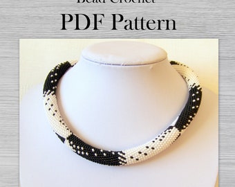 PDF Pattern for beaded crochet black white necklace, DIY Seed bead crochet rope pattern, Modern Geometric beadwork necklace pattern