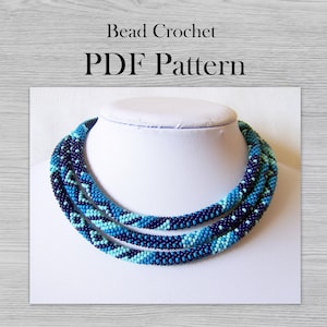 Digital download pattern for blue Patchwork necklace, Crochet Rope Jewelry pattern, DIY PDF pattern, Seed Bead Crochet Art Project
