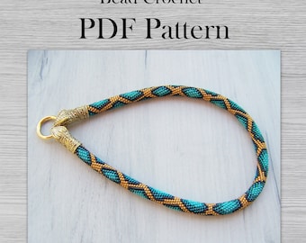 PDF Pattern for Python necklace, DIY Seed Bead necklace digital files, Art Project, Crochet Rope Jewelry pattern, turquoise snake design PNG