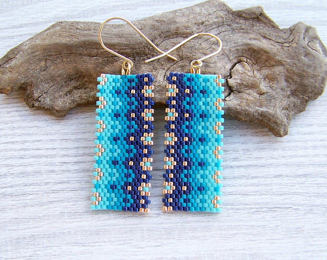 Blue Shades Peyote Stitch EVEN Count Earrings PDF Pattern, Geometric ...