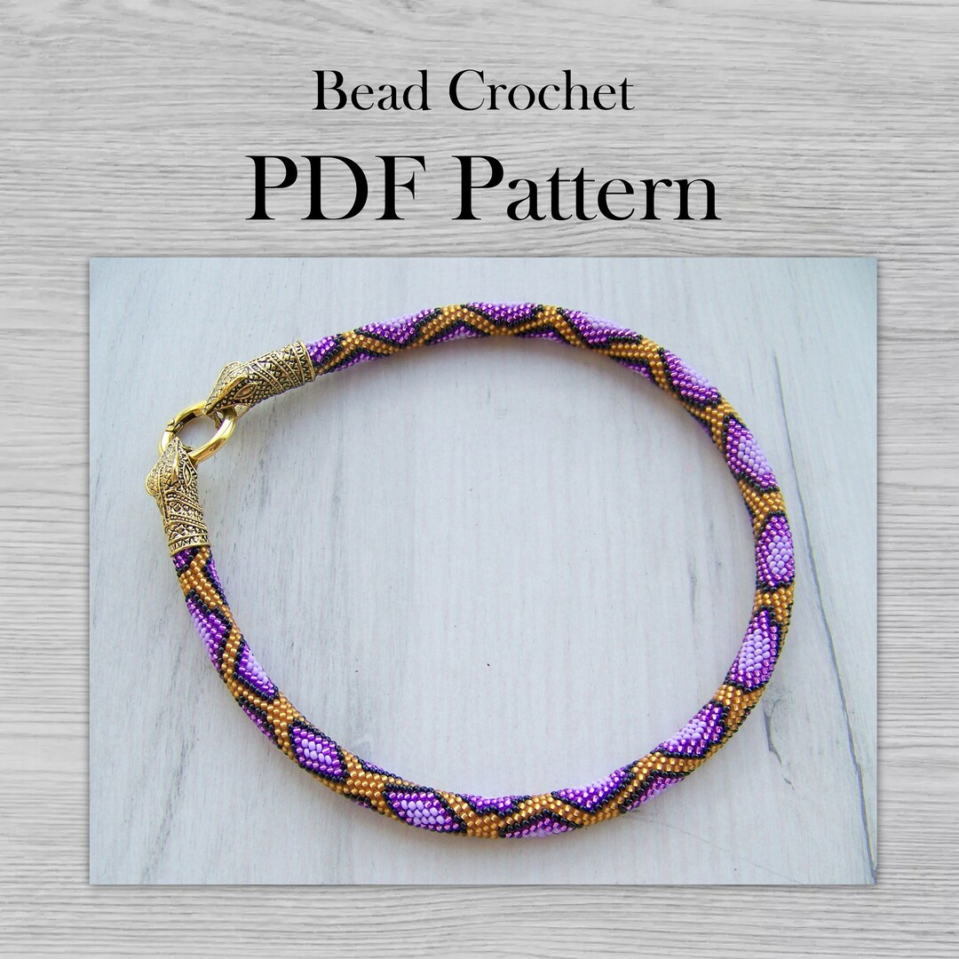 Purple Serpent Bead Crochet Necklace Pattern, Statement Jewelry Python ...