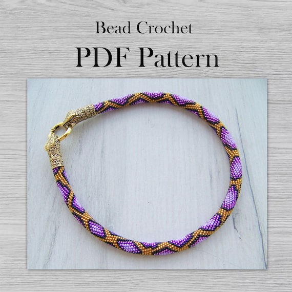 Purple Serpent Bead crochet necklace pattern, Statement Jewelry Python Pattern, DIY Crafts DIY patterns for Adults, Seed Bead jewelry