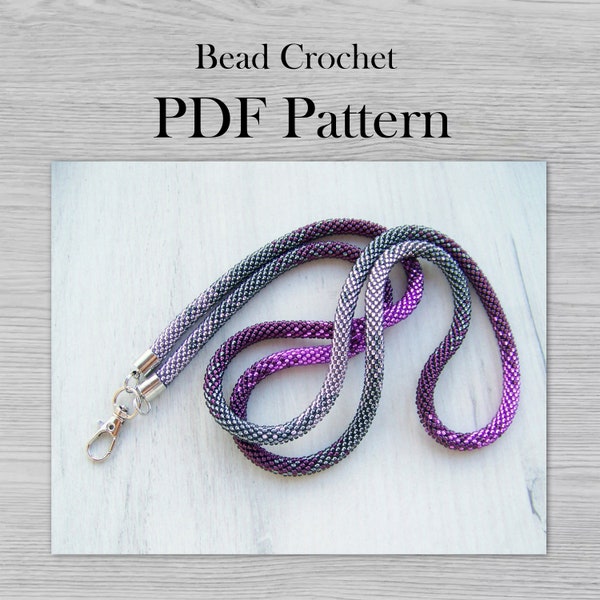 PDF Pattern for Ombe lanyard or necklace, DIY Seed Bead gradient lanyard, Crochet Rope Jewelry pattern, Beadweaving Crafter Gift