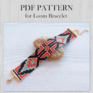 Ethnic Style Loom Bead Pattern, Miyuki Delica Bracelet PDF Pattern, Native colorful bracelet pattern, PDF Beading instant download