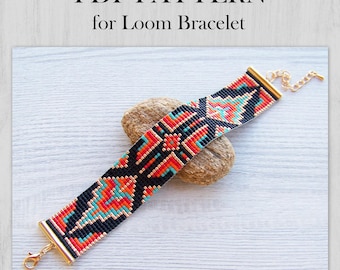 Ethnic Style Loom Bead Pattern, Miyuki Delica Bracelet PDF Pattern, Native colorful bracelet pattern, PDF Beading instant download