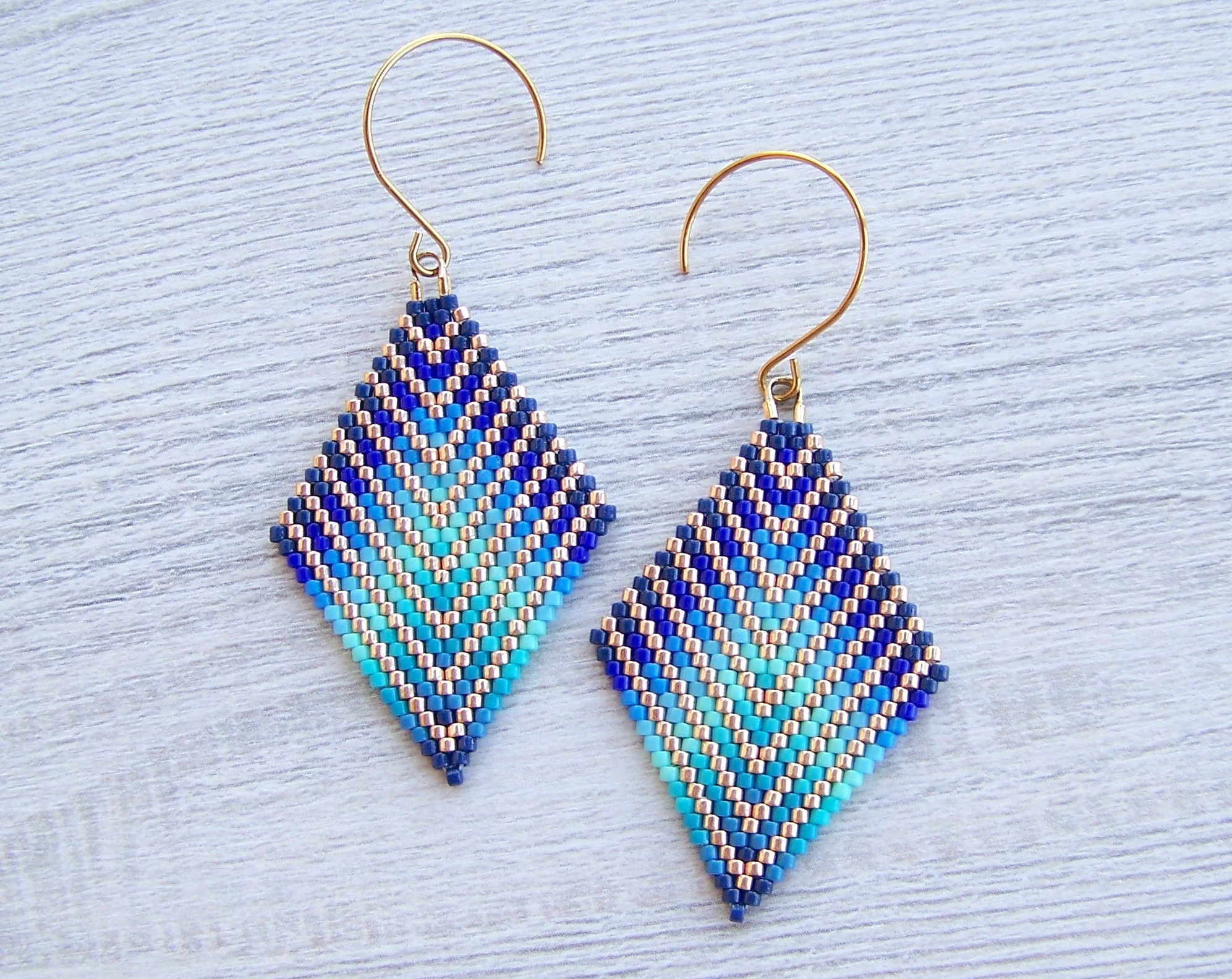 Brick Stitch Earrings PDF Pattern, Colorful Blue Gradient Geometric ...