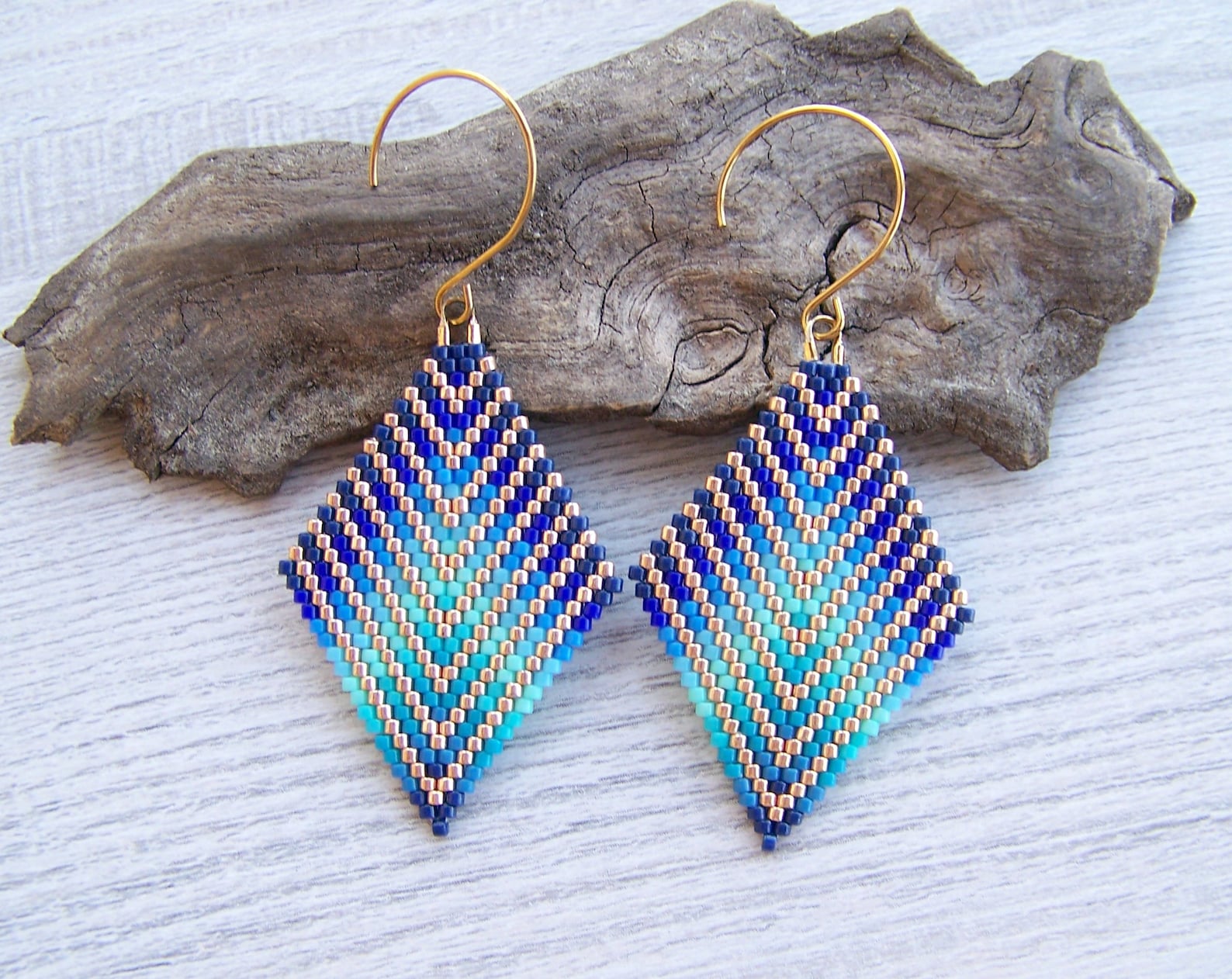 Brick Stitch Earrings PDF Pattern, Colorful Blue Gradient Geometric ...