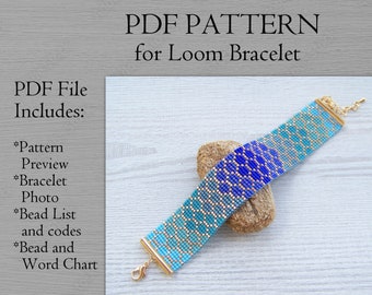 Modèle de bracelet bleu nuances de bulles de mer, modèle PDF de bracelet Miyuki Delica, téléchargement immédiat de bracelet manchette dégradé dégradé bleu