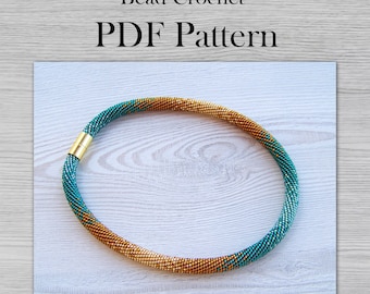Modello PDF per collana Ombre, modello per collana Emerald Gold all&#39;uncinetto con perline, modelli fai da te per adulti, gioielli con perline