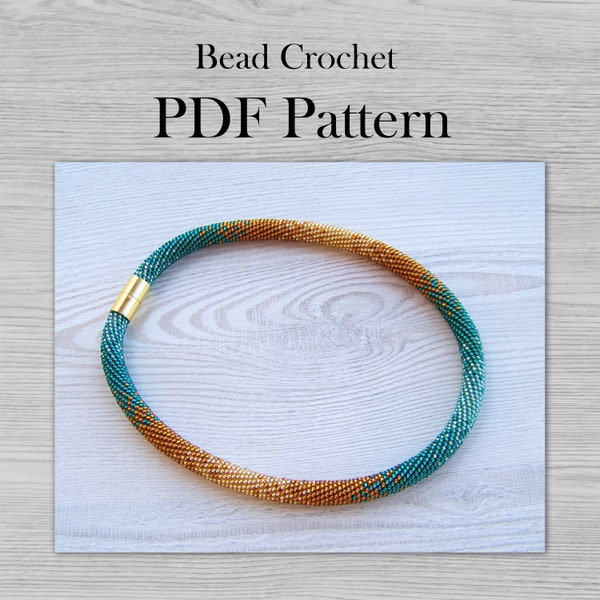 PDF pattern for Ombre necklace, Bead crochet Emerald Gold necklace pattern, DIY Crafts DIY patterns for Adults, Seed Bead jewelry