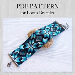 Loom bracelet pattern, Turquoise Gradient ornament Miyuki Delica Bracelet PDF Pattern, Beading blue ombre geometric bracelet PDF pattern