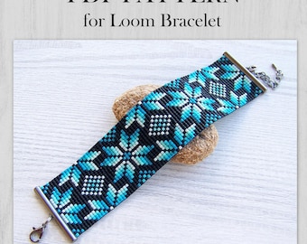Loom bracelet pattern, Turquoise Gradient ornament Miyuki Delica Bracelet PDF Pattern, Beading blue ombre geometric bracelet PDF pattern