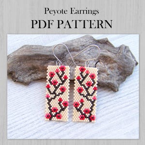 Patrón PDF de pendientes Sakura con puntada peyote, patrón de pendientes de flores pequeñas rosas con cuentas Miyuki Delica, patrón PDF de pendientes de estilo floral