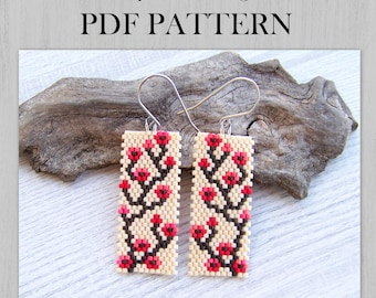 Sakura Peyote Stitch Earrings PDF pattern, Pink small flowers earrings Miyuki Delica  Beaded pattern, Floral style earrings PDF pattern
