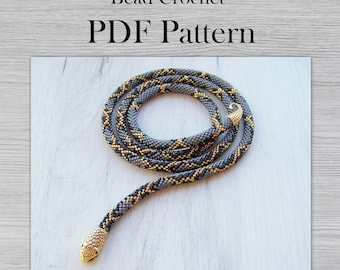 DIY Crafts for Adults - PDF pattern Gray Serpent Bead crochet - Statement Jewelry Snake Pattern Necklace - Needlework Beading pattern