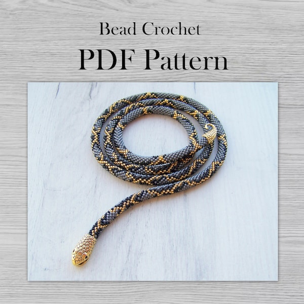 DIY Crafts for Adults - PDF pattern Gray Serpent Bead crochet - Statement Jewelry Snake Pattern Necklace - Needlework Beading pattern