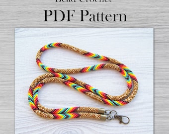 Bead Crochet lanyard pattern, PDF for native tribal lanyard or necklace, DIY Seed Bead Project, Crochet Rope pattern, colorful pattern
