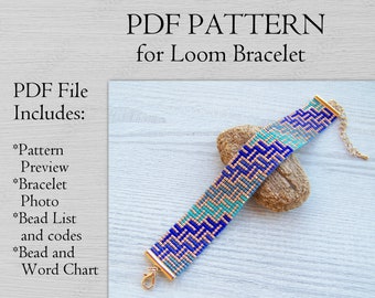 Motif labyrinthe Loom bracelet pattern, Miyuki Delica Bracelet PDF Pattern, Beading gold blue gradient brassard Téléchargement instantané