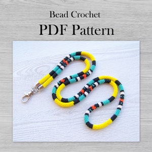 DIY PDF Bead Crochet colorful native lanyard pattern, Rope Jewelry pattern, PDF for tribal style necklace, Bead weaving Crafter Gift