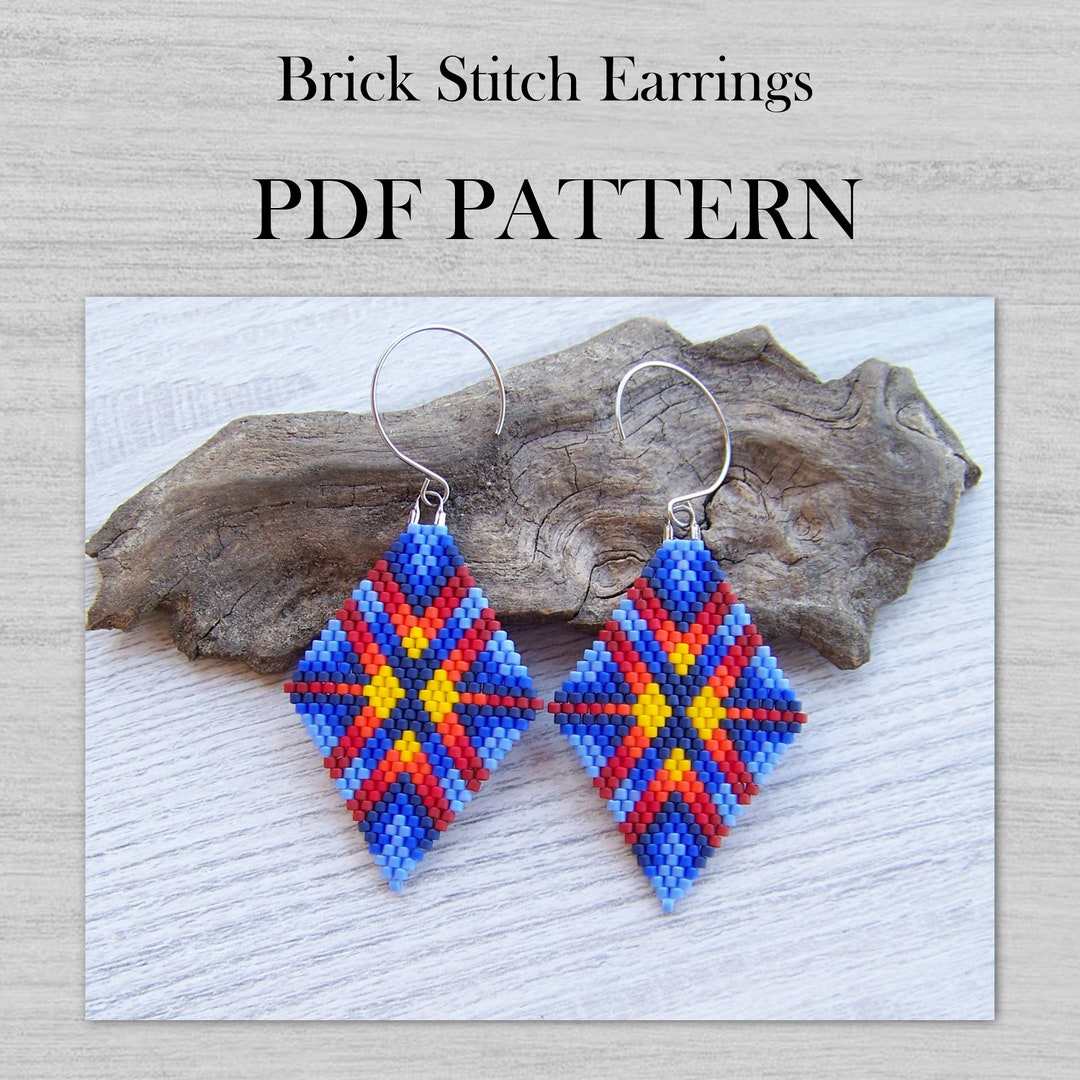 Geometric Rhombus Earrings Brick Stitch Pattern, Abstract Miyuki Blue ...