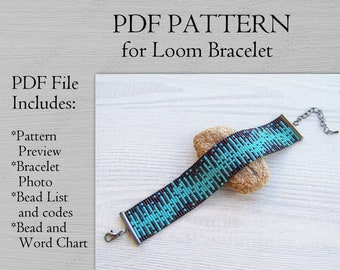 Modèle abstrait de perles de métier à tisser, modèle PDF de bracelet Miyuki Delica, bracelet géométrique turquoise marron, téléchargement instantané de manchette de poignet de perles PDF