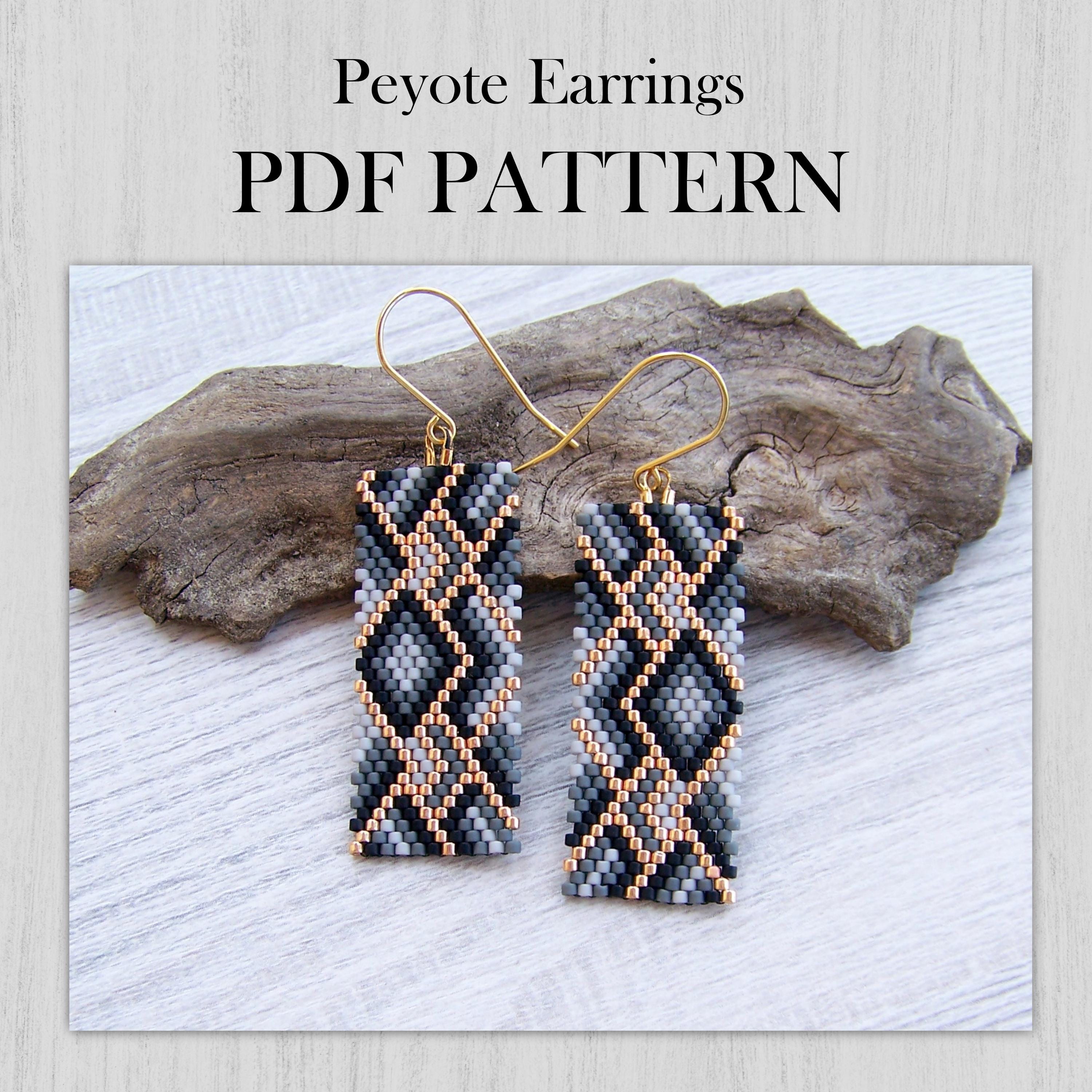 Geometric Peyote Stitch Earrings PDF pattern, Miyuki Delica Beaded peyote pattern, Modern DIY EVEN count peyote earring, Art deco style