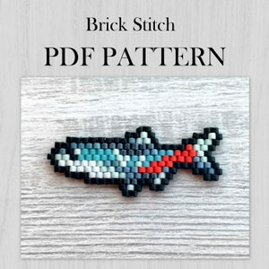 Neon Tetra Brick stitch pattern, Aquarium fish Beading Graph Pattern, PDF files, Beaded Pattern with Miyuki Delica beads