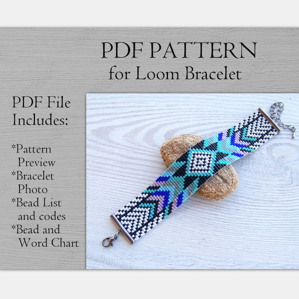 Native colorful bracelet pattern, Ethnic Style Loom Bead Pattern, Miyuki Delica Bracelet PDF Pattern, PDF Beading instant download