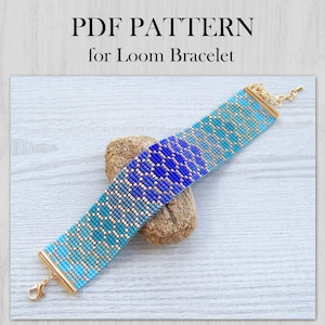 Blue Shades Sea Bubbles Loom armband patroon, Miyuki Delica armband pdf-patroon, kralen blauw ombre verloop polsmanchet instant download
