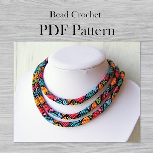 PDF Pattern for geometric necklace, DIY Seed Bead colorful Crochet Art Project, Crochet Rope Jewelry pattern, Bead weaving Crafter Gift