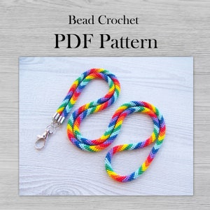 Bead Crochet lanyard pattern, PDF for rainbow lanyard or necklace, DIY Seed Bead Project, Crochet Rope pattern, colorful pattern