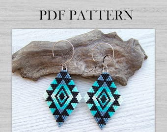 Brick Stitch Earrings PDF pattern, Tribal Colorful Rhombus Miyuki Delica Beaded Earrings pattern, Native Ethnic earrings PDF pattern