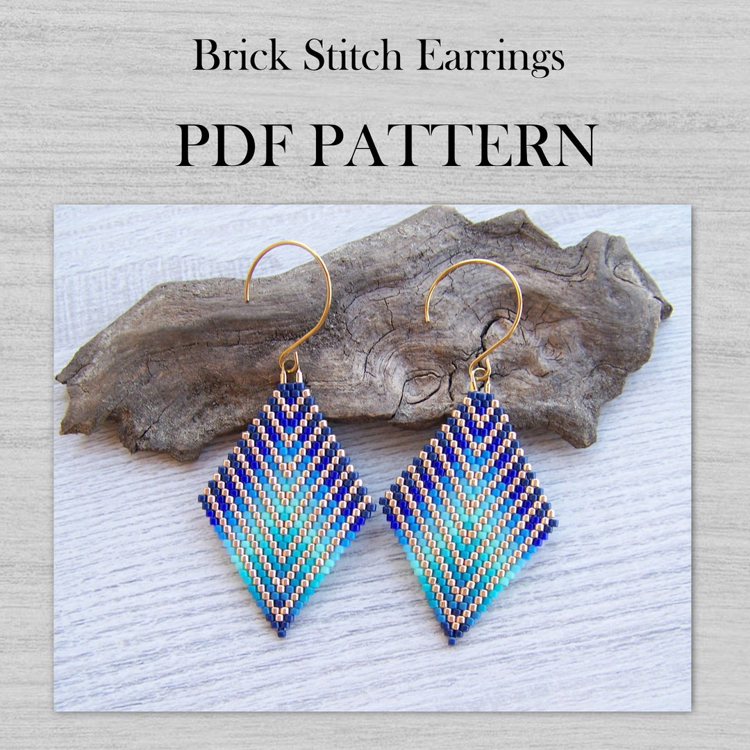 Brick Stitch Earrings PDF Pattern, Colorful Blue Gradient Geometric ...